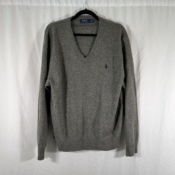 Polo Ralph Lauren Wool Sweater Men's Large Green Vneck Long Sleeve Pullover - Picture 1 of 9